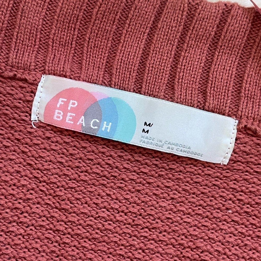 FP Beach V-Neck Button Cardigan Sweater - Rosewood - Picture 4 of 4